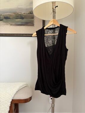 Vintage Jacob Black Lace-Back Draped Sleeveless Top